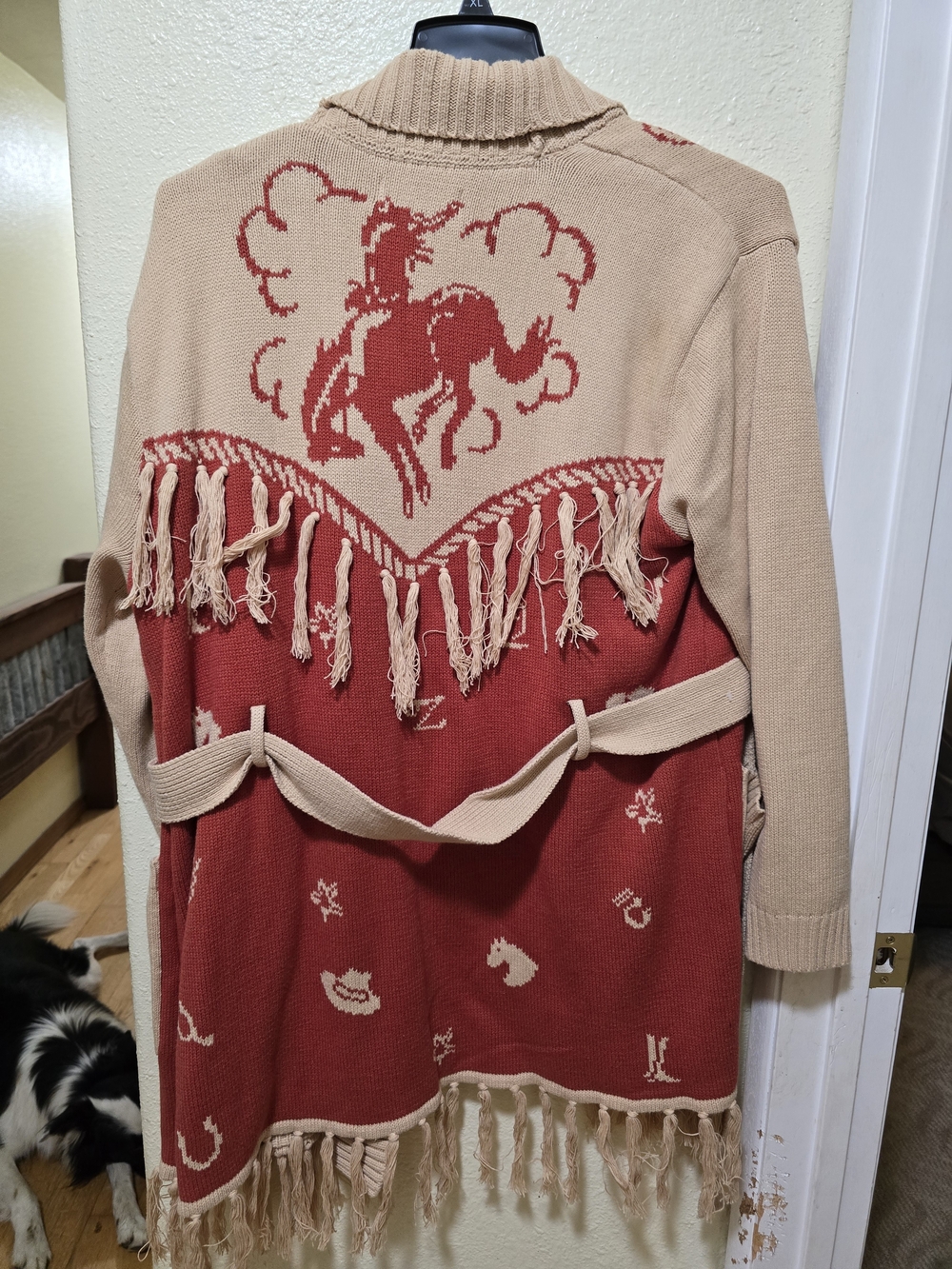 Idyllwind Vintage Western Fringe Cardigan Sweater - Beige & Rust